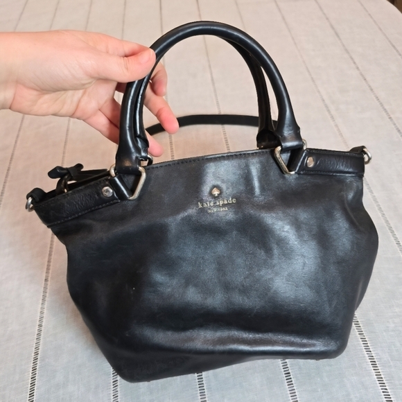 KATE SPADE Hamilton Heights Canteen Black Leather Satchel Cross Body Bag - Picture 12 of 16